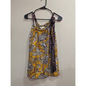 Whimsical mustard boho style handkerchief style silk blouse by Trina Turk size S